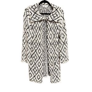 Solitaire by Ravi Khosla Black & White Poocorn Knit Long Open Front Cardigan Siz